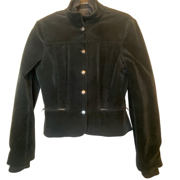 ELIE TAHARI Black Corduroy 2- Layer Zip Bomber Coat Jacket - SZ Medium - Picture 2 of 16
